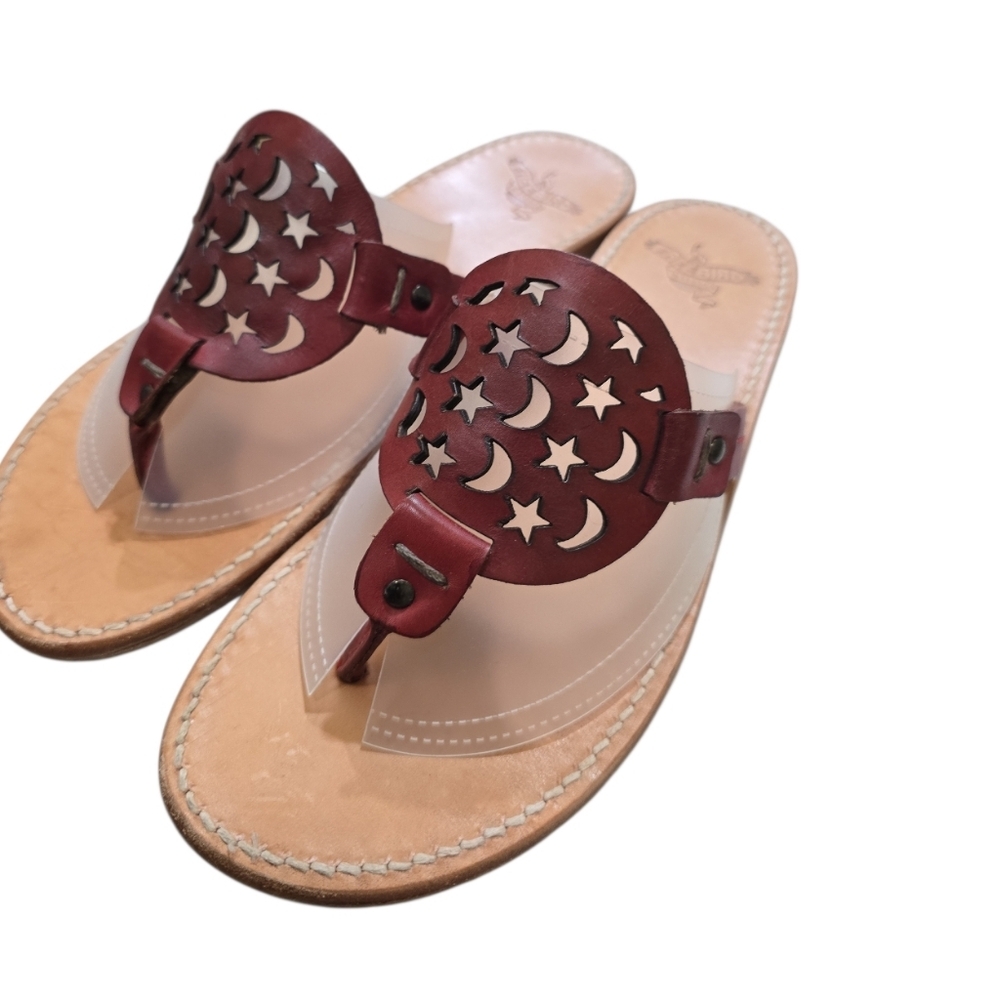 Freebird Vallarta Leather Thong Sandals 11 Red Moon Stars Cutouts Flip-flops - Picture 3 of 9